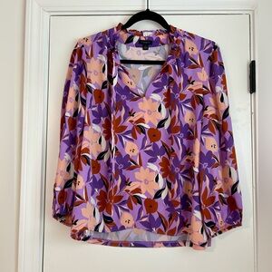 Ann Taylor Factory Top Women’s Small Purple and Orange Floral Blouse Workwear